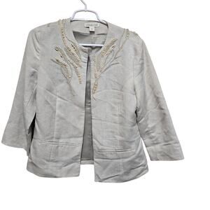 Coldwater Creek Linen Beaded Jacket Cream Open Front 4-6
